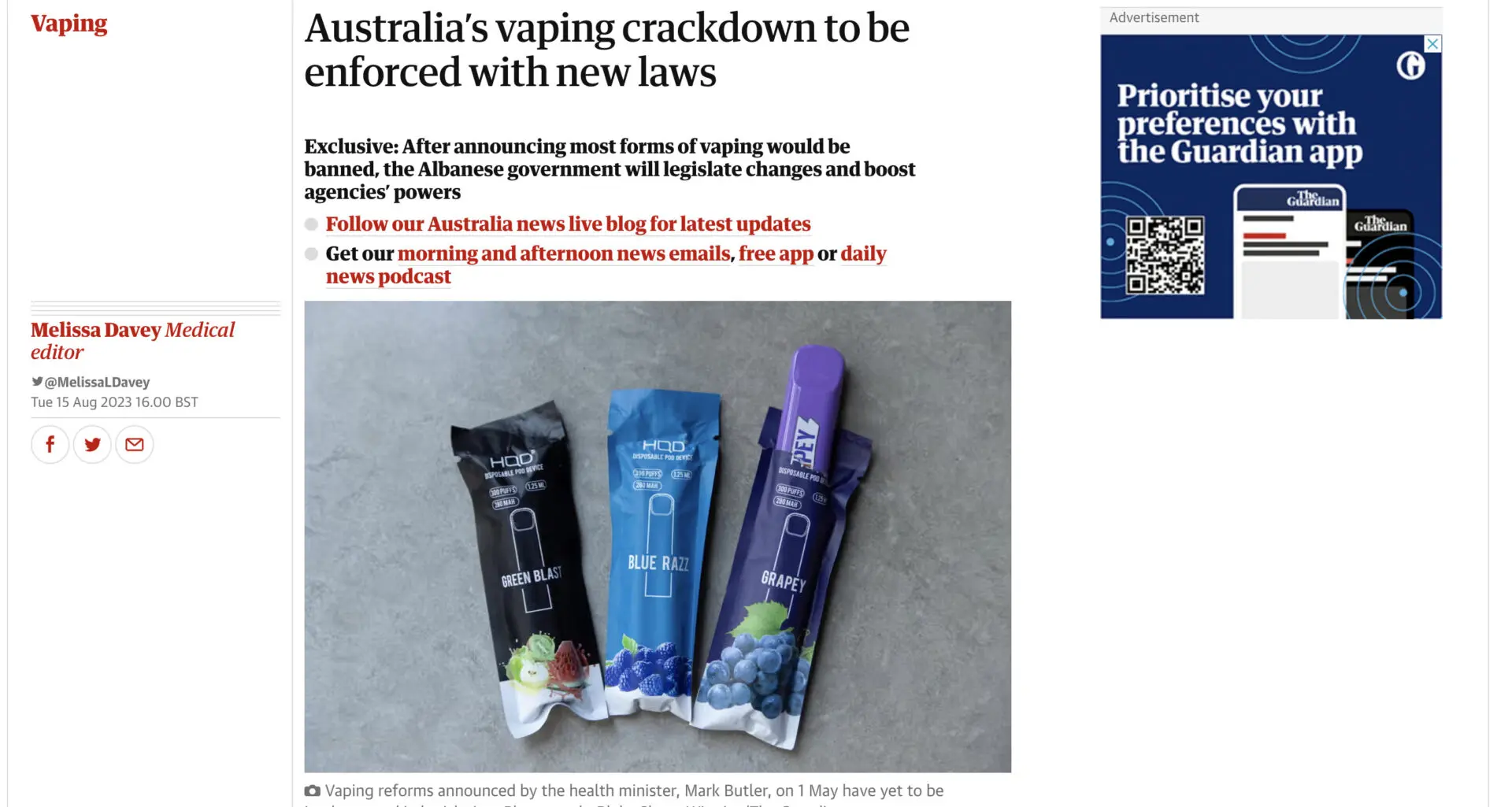 nueva legislacion australiana contra el vapeo - Nicotina