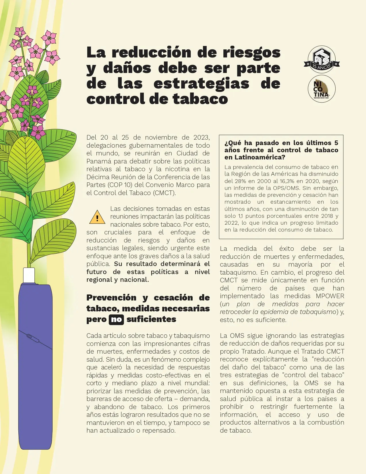 cop 10 reduccion riesgos y danos debe ser parte de estrategias de control de tabaco - Nicotina